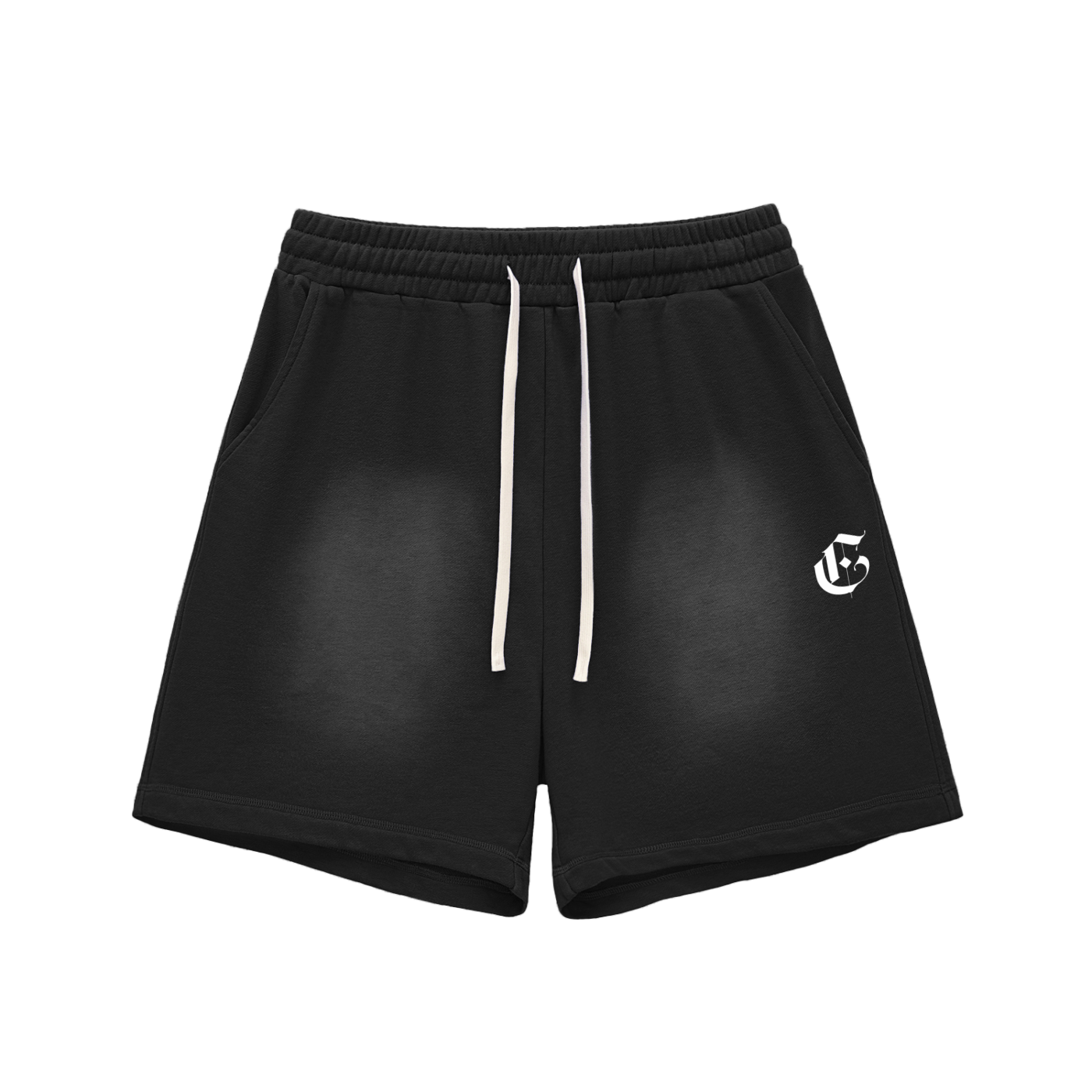 C. Sun Fade Raw Edge Cotton Shorts