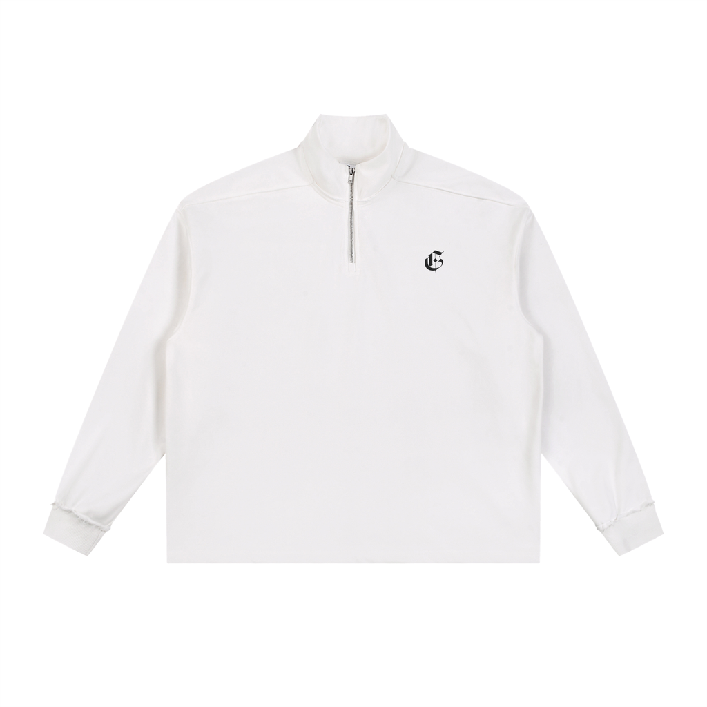 !Quarter-Zip Rolled Edge Sweatshirt White