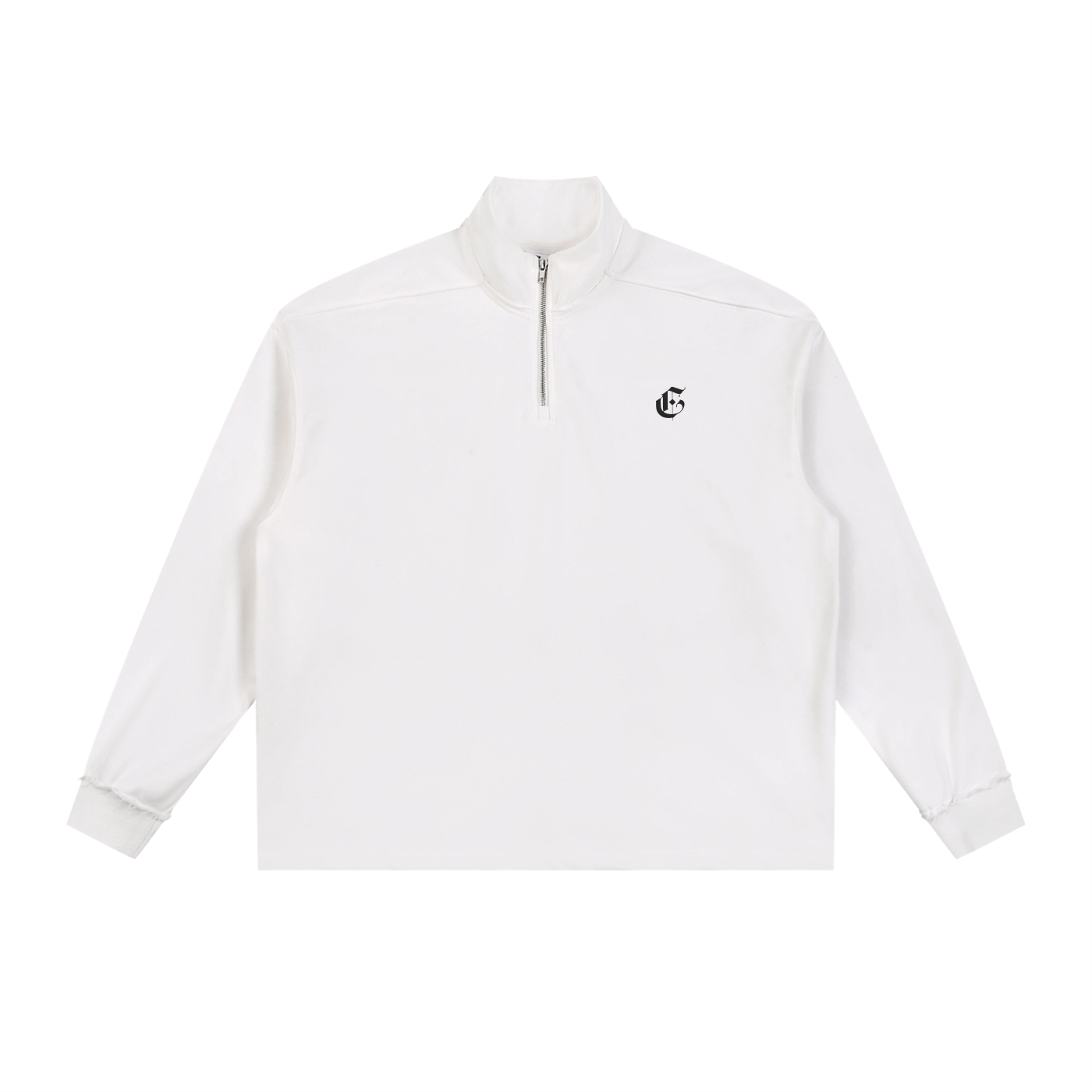 !Quarter-Zip Rolled Edge Sweatshirt White