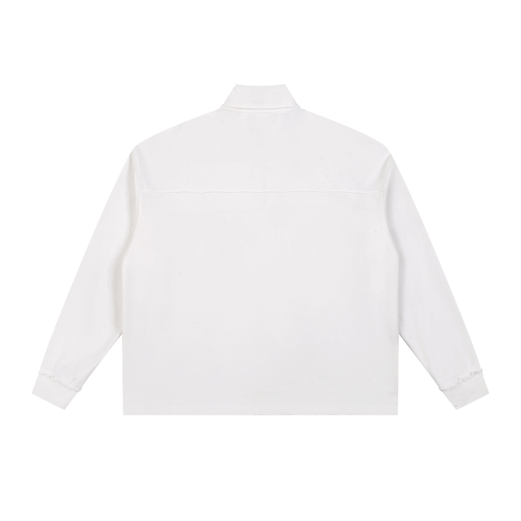 !Quarter-Zip Rolled Edge Sweatshirt White