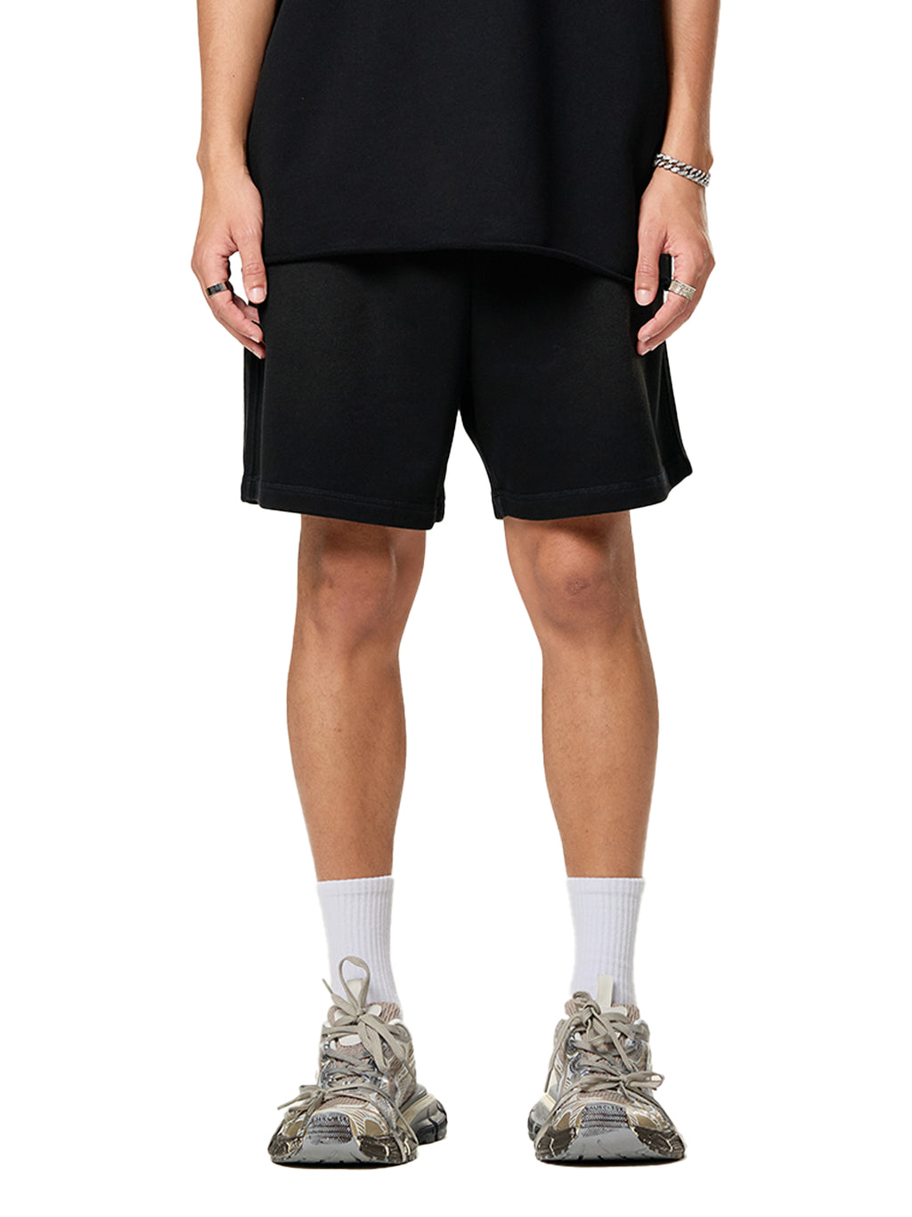 C. Sun Fade Raw Edge Cotton Shorts