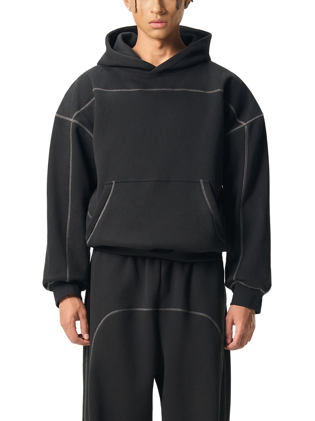 Contrast-Stitched LA Boxy Hoodie